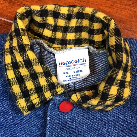 Hopscotch 80s Vintage Denim Jeans Plaid Collar Button One Piece - Picture 4 of 12